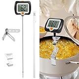 Zuckerthermometer Digital 25cm,Thermometer Kochen mit Topfklammer,Sofortiger Anzeige,Bratenthermometer mit Edelstahlsonde und 180° Drehbarem LCD-Display,für Schokolade Cremes,Saucen,Marmelade,Sirups