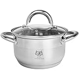 KARL HAUSMANN Edelstahl Topf - 1.3L - Ø 14 cm - Kochtopf Induktion für alle Herdarten Geeignet - Edelstahltopf mit Deckel - Suppentopf - Spaghettitopf - Stainless Steel Pot - Töpfe - Kochtöpfe