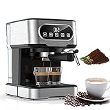BLITZHOME Espressomaschine, 1100W professioneller Kaffeemaschine mit professioneller Milchaufschäumer, 20bar, 1 oder 2 Kaffees,1,5 L Dualsystem Kaffeemaschine Siebträgermaschine Schwarz