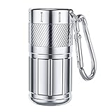 Tragbare Tablettenmörser 2 in 1 Tablettendose Schlüsselanhänger Pillendose Klein Metall Wasserdichte Pillenbox für Outdoor Reisen (Silber)