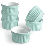 homEdge Porzellan Auflaufförmchen Set 240ml / 8 Fl Onces Eisschale Creme Brûlée Auflaufförmchen Soufflé Becher zum Backen 6er Set Türkis