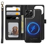 XTCASE Leder Hülle für iPhone 16 Pro Magnetisch Kompatibel mit MagSafe, 2 in 1 Abnehmbare Handyhülle Flip Case [Kabelloses Laden] [Kartenfach] [Ständer] Klappbare Klapphülle, Schwarz