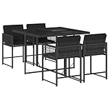 vidaXL Garten Essgruppe 5-TLG., Gartenmöbel Set Tisch mit 4 Stühle, Gartengarnitur mit Kissen, Sitzgruppe Essgarnitur Terrasse, Schwarz Poly Rattan