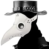 JOYUE Pest Doktor Maske, Vogelschnabel Steampunk Maske Lange Nase Schnabelmaske Pest Arzt Maske, Halloween Maske für Halloween Karneval Party und Erwachsene Cosplay (Weiß)