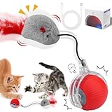 Quixion Katzenspielzeug Elektrisch, Interaktives Katzenball, Magic Ball Hund, Chewie Rolling Ball, Interaktives Katzenspielzeug mit Schnurimitationsmaus Unregelmäßige füR Katzen Jeden Alter