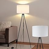 ZMH Stehlampe Wohnzimmer Modern Stehleuchte - Dreibein Stoff Standleuchte Vintage Schwarz Bettlampe E27 Fassung Boho Leselampe Max.40W mit Fußschalter Standlampe für Büro Schlafzimmer