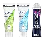 Durex Gleitgel Set – Perfect Glide Silikonbasiert 100 ml + Naturals Extra Sensitive 100ml + Extra Feuchtigkeitsspendend 100 ml – 3er Gleitmittel-Paket