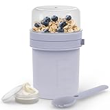 MRUN BONE Müslibecher To Go mit Gabel-Löffel, Auslaufsichere Joghurtbecher To Go, Müslibecher für Unterwegs, Arbeit, Schule, Picknick, 450ml+250ml, (Lavendel Violett)