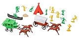 Idena 40092 – Indianer Spielset, 21 teilig, mit zwei gegnerischen Einheiten aus Indianern, Pferdewagen, Tipi und Einbaum, für Kinder, aus Kunststoff, für Spielspaß im Kinderzimmer