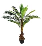 Künstliche Palme 100 cm mit 18 Palmenwedel wie echt Kunstpalme Kunstpflanze im Topf mit Palmenfaser