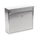 Wiltec Briefkasten V13 Edelstahl 360 x 115 x 320 mm, Wandbriefkasten mit Schloss und Klappe, Postkasten aus Stahl