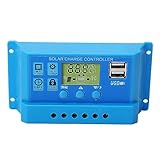 Solarladeregler, 12 V 24 V, intelligenter Solarladeregler, blau, mit einstellbarem LCD-Display, Dual-USB-Anschluss, PWM, automatische Parameter-Timer-Einstellung (30A)