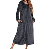 Générique Langer Bademantel aus Flanell für Damen, mit Kapuze, Fleece-Kleid, Reißverschluss, Bademantel, Fleece, Handtuch, weich, Poncho, Salon-Kleidung und Nachtwäsche, aus Plüsch, Bademäntel mit
