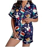 Generisch Weihnachts Schlafanzug Kurz Weihnachts Weihnachten Weihnachtspyjama Schlafanzug Party Christmas Cartoon Weihnachtsschlafanzüge Pyjamas Rundhals Winter Nachtwäsche Sleepwear