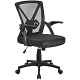 Yaheetech Bürostuhl ergonomisch, Schreibtischstuhl aus Mesh mit Hochklappbaren Armlehnen, Drehstuhl mit Verstellbaren Lendenwirbelstütze, Chefsessel höhenverstellbar, Schwarz