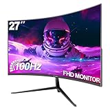 CRUA 27 Zoll 100Hz Gebogener Gaming-Monitor, Full HD 1080P 1800R Rahmenloser Computermonitor, 1ms GTG mit FreeSync, Geringe Bewegungsunschärfe, Augenpflege, VESA, DisplayPort, HDMI