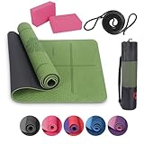 Habib Yoga-Set mit 2 Blöcken – Gepolsterte rutschfeste Trainingsmatte für Fitness, Tragetasche mit Tragegurt – Ideal für Yoga, Pilates, Meditation und Entspannung - Grün