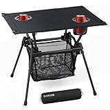 GARLLEN Campingtisch klappbar, 60x43x51cm Camping Tisch Klapptisch mit Getränkehalter, Netztasche & Tragetasche, Ultraleicht Gartentisch Picknicktisch Kleiner Tisch Outdoor für Strand Angeln Wandern