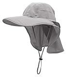 Sonnenhut Herren Damen UPF 50+ Outdoor UV Summer Cap mit Nackenschutz Hiking Fischerhut Strand Faltbar Safari Buschhüte Mesh Hat (Grau)