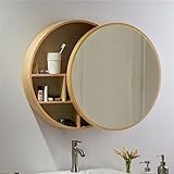 NOALED Push-Pull-Spiegelschrank, an der Wand montierter Toiletten-Schminkspiegel, Badezimmerspiegel aus massivem Holz, rund (Farbe: A, Größe: 60 cm) (B 50 cm)