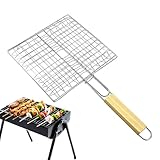 Garnelengrillkorb - Faltbare Grillschale, Holzgriff, hitzebeständige Grills | Vielseitige Kochkörbe, Premium -Drahtrahmen für Fische, und Gemüse Camping -Picknickgrill