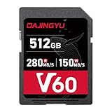 DAJINGYU 512 GB SD-Karte UHS-II V60 U3 SDXC Speicherkarte High Speed Lesen bis zu 250 MB/s 4K Ultra HD UHD Video kompatibel mit DSLR Canon Nikon Sony Pentax Kodak Olympus Panasonic Digitalkamera