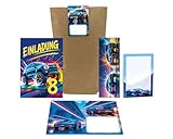 10 Einladungskarten zum 8. Kindergeburtstag Junge Kinder Monster-Truck Auto Einladungen achte Geburtstag Geburtstagseinladungen inkl. 10 Umschläge, 10 Tüten, 10 Aufkleber, 10 Lesezeichen, 10 Blöcke