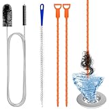 4 Stück Abflussreiniger Spirale,Doppelkopf-Rohrreinigungsbürste Edelstahl-Kanalreiniger,Abflussreiniger Sticks, Abfluss Bürste,Flexible Reinigungsbürste für den Abfluss in Küche und Dusche