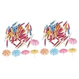 Zerodeko 2 Sätze Hawaiianische Cocktail Schirme Aus Farbige Holzspieße Für Tropische Partys Getränke Cupcakes Dekoration Für Hochzeiten Geburtstagsfeiern Babypartys 50 Stück * 2