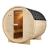 Artsauna Outdoor Fasssauna Spitzbergen 180 für 4 Personen - 6 kW Ofen, Saunasteine & Zubehör - Saunafass aus Fichtenholz - Außensauna Gartensauna