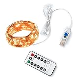 ILantule 10M LED Lichterkette aus Kupferdraht,lichterketten außen/innen mit Stecker,LED Lichterketten USB mit Fernbedienung,für Weihnachtsdeko,Innen(Warm weiß)