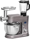 Bomann Knetmaschine | Fleischwolf + Mixer + Knetmaschine | 1200 Watt | LCD-Display | 12 Geschwindigkeitsstufen | 6,2 Liter Edelstahlschüssel | Mixbehälter 1,5 Liter | Pastafunktion | KM 1395 CB