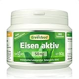 Eisen aktiv, 50 mg, extra hochdosiert, 180 Tabletten, hohe Verfügbarkeit, hervorragende Verträglichkeit, vegan - wichtig für Blutbildung, Energie und Immunsystem. OHNE künstliche Zusätze. Ohne Gentechnik.