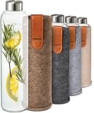 Cosumy Trinkflasche aus Glas mit Filztasche 750ml - Spülmaschinenfest - Auslaufsicher - BPA-frei - Für Kohlensäure geeignet -(Sandbraun)