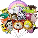 16 Stück Folienballons mit Tieren - Helium Ballons Verschiedene Tiere, Kindergeburtstag Deko für Jungen Mädchen, Luftballons Partydekoration, Kindertag Party Deko