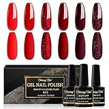 Shining She UV Nagellack Rot,6 Farben Glitzer Rot Burgunder Dunkel Gel Nagellack Set Soak-Off UV Shellac Nagellack Maniküre Geschenk für Anfänger Nail Art Salon DIY, 8ML