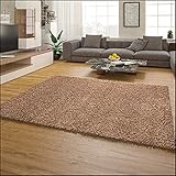 Paco Home Teppich Wohnzimmer Schlafzimmer Hochflor Shaggy Flokati Optik Einfarbiges Design Weich Flauschig Moderne Deko, Grösse:190x280 cm, Farbe:Beige