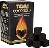 Tom Cococha Wasserpfeifenkohle aus Kokosnussschalen, Würfel 25 x 25 mm, 1 kg, Kohlenstoff, Gold, 20 x 10 x 10 cm