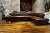 Quattro Meble Ecksofa London II 3z 275 x 200 Dunkelbraun Echtleder mit Ziernaht Sofa Couch mit Bettfunktion und Bettkasten Echt Leder Eck Couch große Farbauswahl