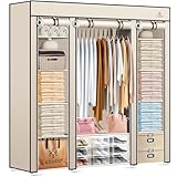 KESSER® Kleiderschrank Stoffschrank Stabil mit Kleiderstange & Ablagen, Inkl. 5X Kleiderbügel, Stoff Faltschrank für Schlafzimmer, Ankleidezimmer Garderobe mit Kleiderständer 150x45x175cm Beige