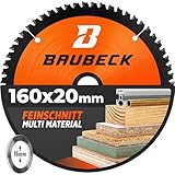 BAUBECK Sägeblatt 160x20 inkl. 16mm Reduzierring - Multi Material Feinschnitt - Kreissägeblatt 160x20 für Holz, Aluminium uvm. - Kreissägeblatt 160x16