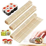 VMUTGA 3 Stück Sushi Matte, Bambus Rollen, 24 * 24cm Rollmatte Im Japanischen Stil, Natürliche Bambusrolle für Maki, für Anfänger und Profis in der Zubereitung