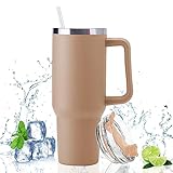 Doppelwandiger Edelstahl Vakuum Isolierbecher 40oz 1200ml Tragbare Autobecher Becher Tumbler mit Griff und Strohhalm Kaffeebecher Reisebecher Thermobecher Für Kalte Heiße Getränke