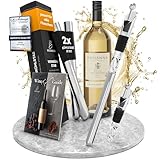 Brendo Weinkühler 4-in-1 Weinkühlstab Edelstahl I Flaschenkühler 2 Längen Weinkühlstäbe + Weinausgießer + Dekanter + Flaschenverschluss I Wein-Geschenk-Set Männer Frauen, Wein-Zubehör, Geschenkidee