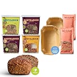 BROTRAUSCH Körnerpaket - 4 Brotbackmischungen inkl. Backform, Teigzugabe und Topping, Brotbackmischung aus natürlichen Zutaten, vegan, Paleo, Low Carb Vollkorn