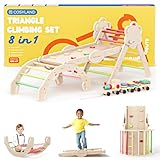 COSYLAND Klettergerüst Indoor L – Großes Kletterdreieck Set mit Kletterbogen & Rutsche – 8-in-1 Massivholz-Spielplatz für Kinder ab 18 Monaten – Warmfarben