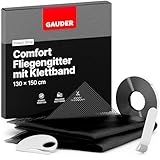 GAUDER Comfort Fliegengitter für Fenster (130 x 150 cm | schwarz) aus Fiberglas | Insektenschutz Fenster | Fliegennetz ohne Bohren | Mückennetz | Fliegengitter Fenster & Tür