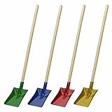 FÜNDIG Kinderschaufel 60cm Robuste Metallschaufel mit Holzstiel Ideal für Sandkasten, Garten & Strand Bunte Gartenschaufel für kleine Gärtner - kindgerechte Gartengeräte - 4-Fach sotiert