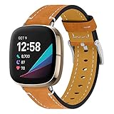 Gimart Lederarmband kompatibel mit Fitbit Versa 3 / Sense Armband, Damen und Herren, echtes Leder, Ersatz-Uhrenarmband, Zubehör, Band für Fitbit Sense, klein und groß, Leder