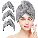 Laicky 3 Stück Mikrofaser Handtuch Haare Haarturban mit Knop zumTrocknen von Haaren, super saugfähig, verdrehter Turban,passend für Lange, Kurze, Locken, gerade Haare, (Grau)